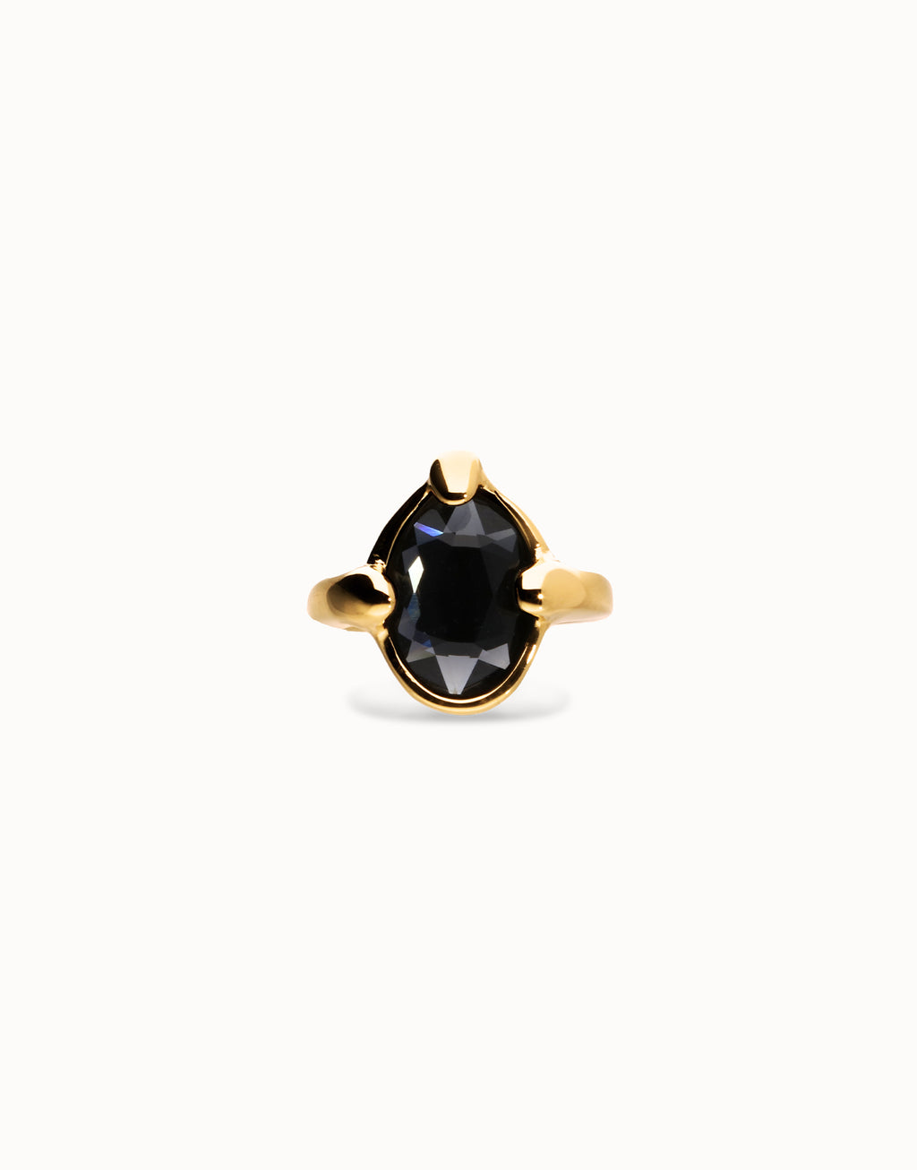 Anillo ANI0850NGRORO018 bañado en oro 18k con cristal facetado ovalado negro TALLA 18