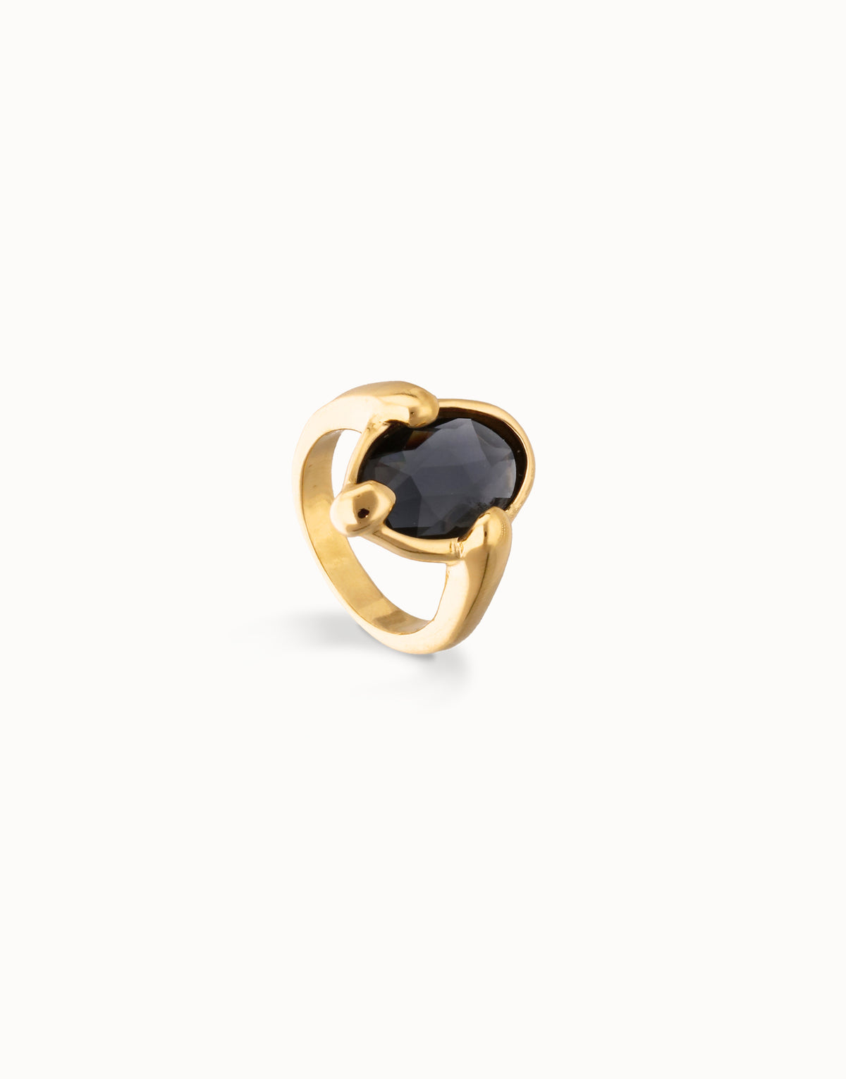 Anillo ANI0850NGRORO018 bañado en oro 18k con cristal facetado ovalado negro TALLA 18