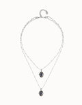 Collar COL2030NGRMTL doble bañado en plata con dos cristales facetados ovalados negros