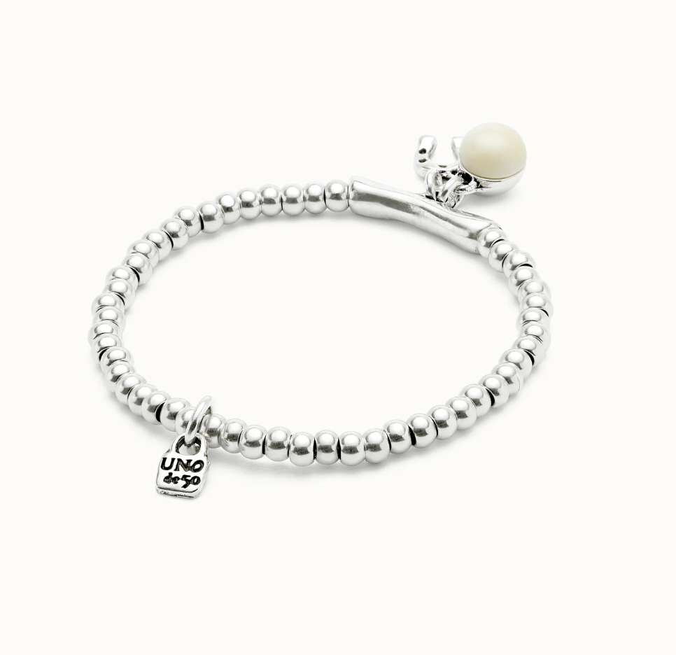 Pulsera bañada en plata de ley y cristal de murano marfil y herradura