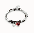Pulsera de bolas bañadas en plata de ley con cuero y cristal rojo