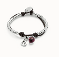 Pulsera bañada en plata de ley con cuero y cristal morado