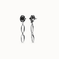 Pendientes largos bañados en plata con cristal facetado negro y eslabones