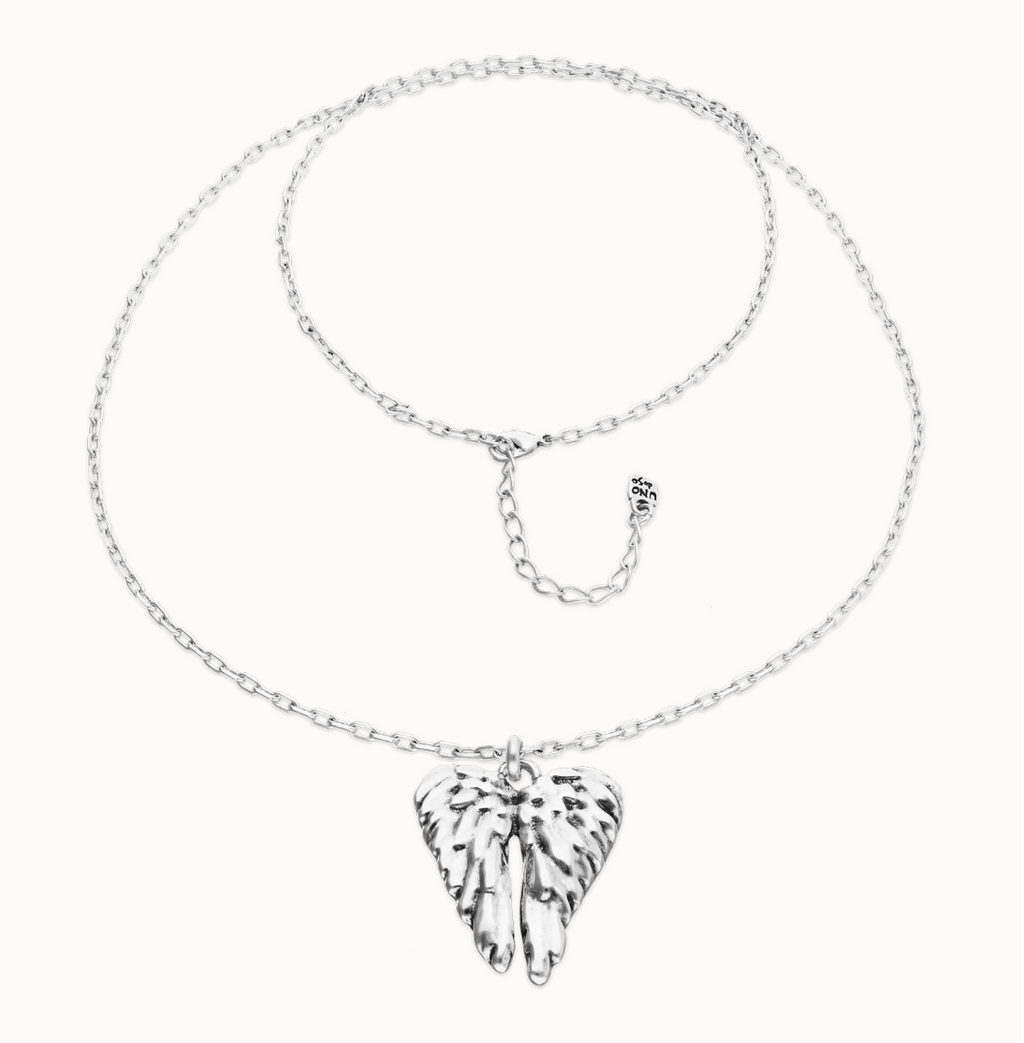 Collar largo en plata de ley y detalle de alas