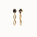 Pendientes largos bañados en oro 18k con cristal facetado negro y eslabones