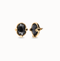 Pendientes bañados en oro 18k con cristal facetado ovalado negro