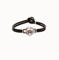 Pulsera de cuero y baño en plata con cristal facetado ovalado rosa