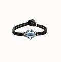 Pulsera de cuero y baño en plata con cristal facetado ovalado azul