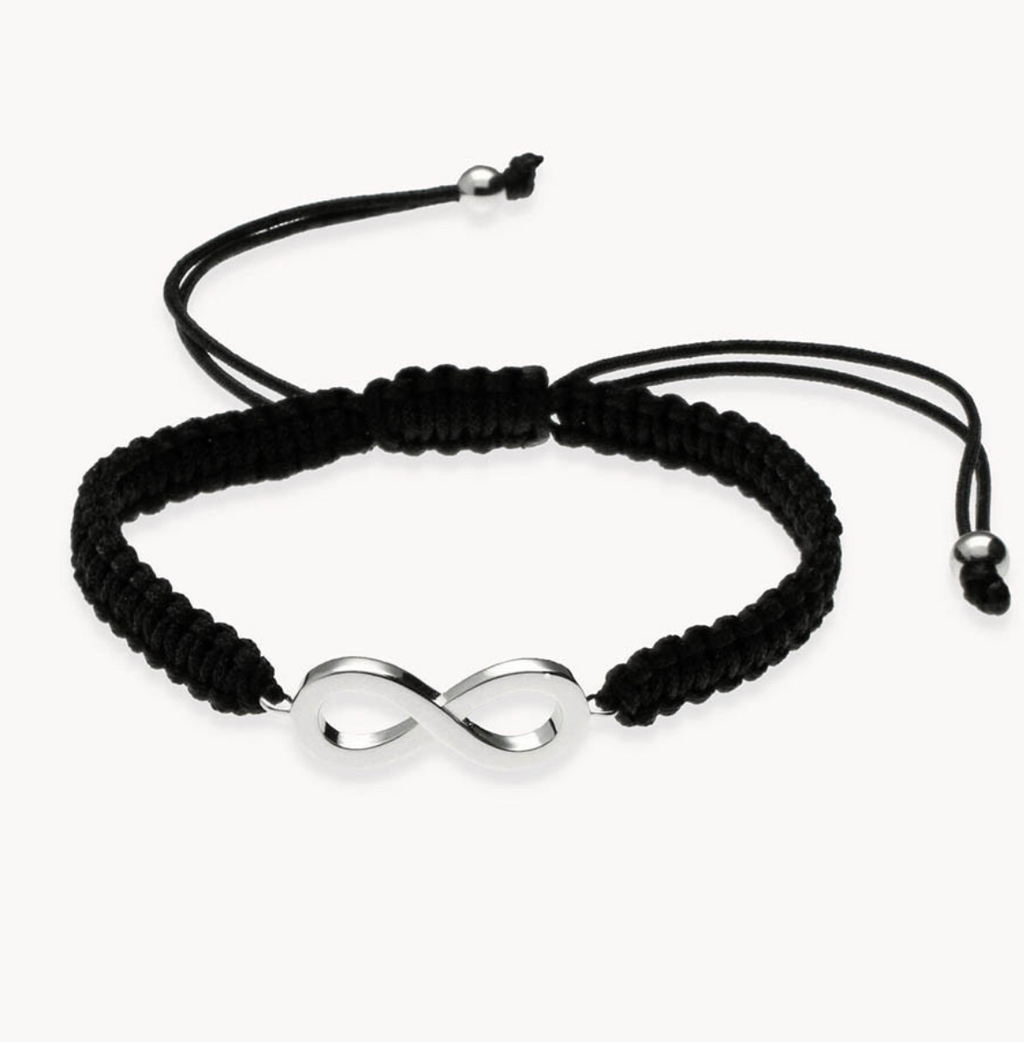 Pulsera infinito macramé negro de plata de ley 925 bañada en rodio