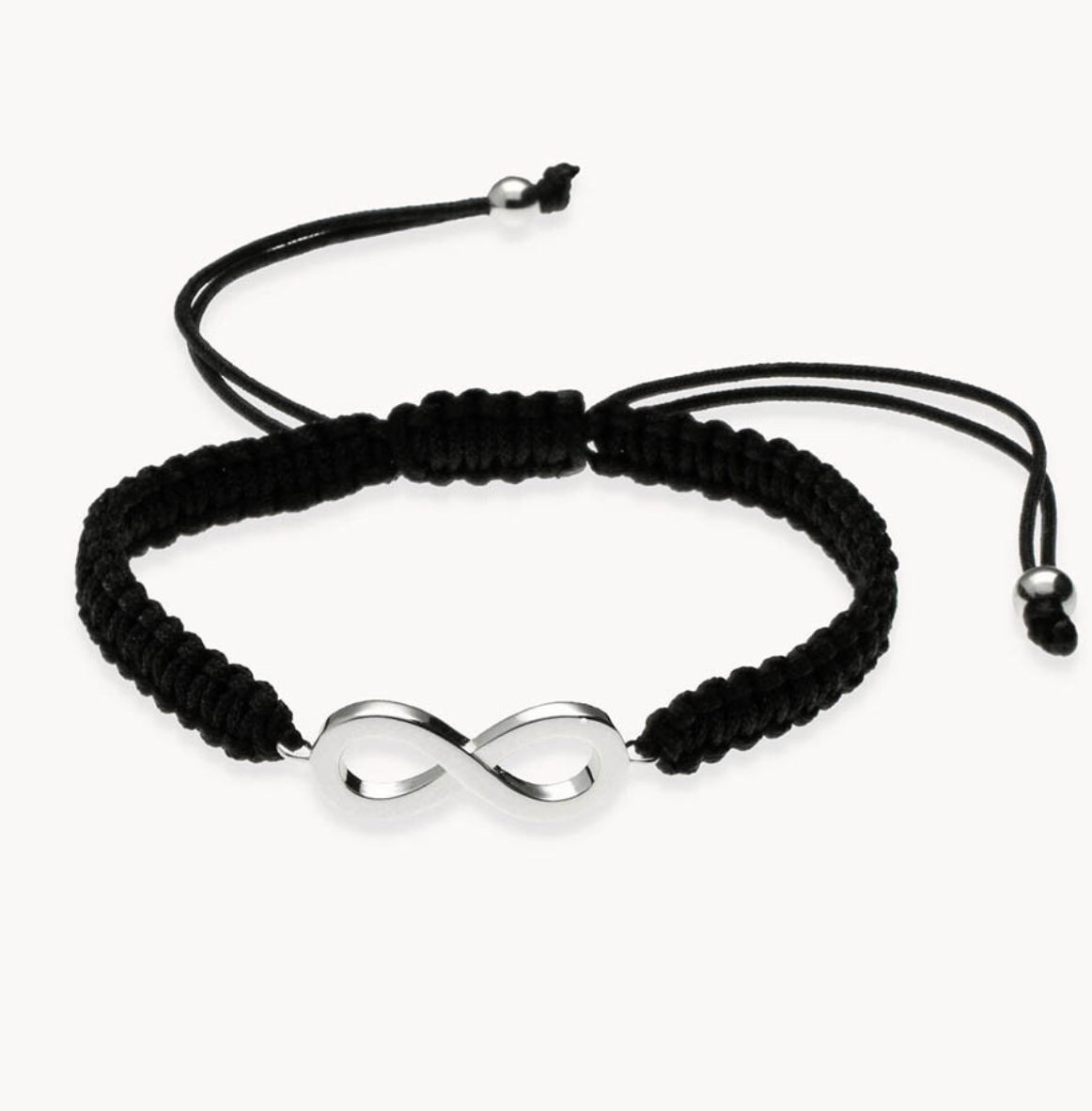 Pulsera infinito macramé negro de plata de ley 925 bañada en rodio