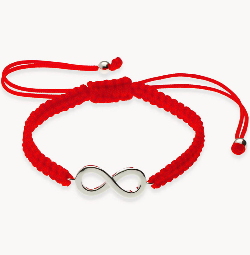 Pulsera infinito macramé rojo de plata de ley 925 bañada en rodio