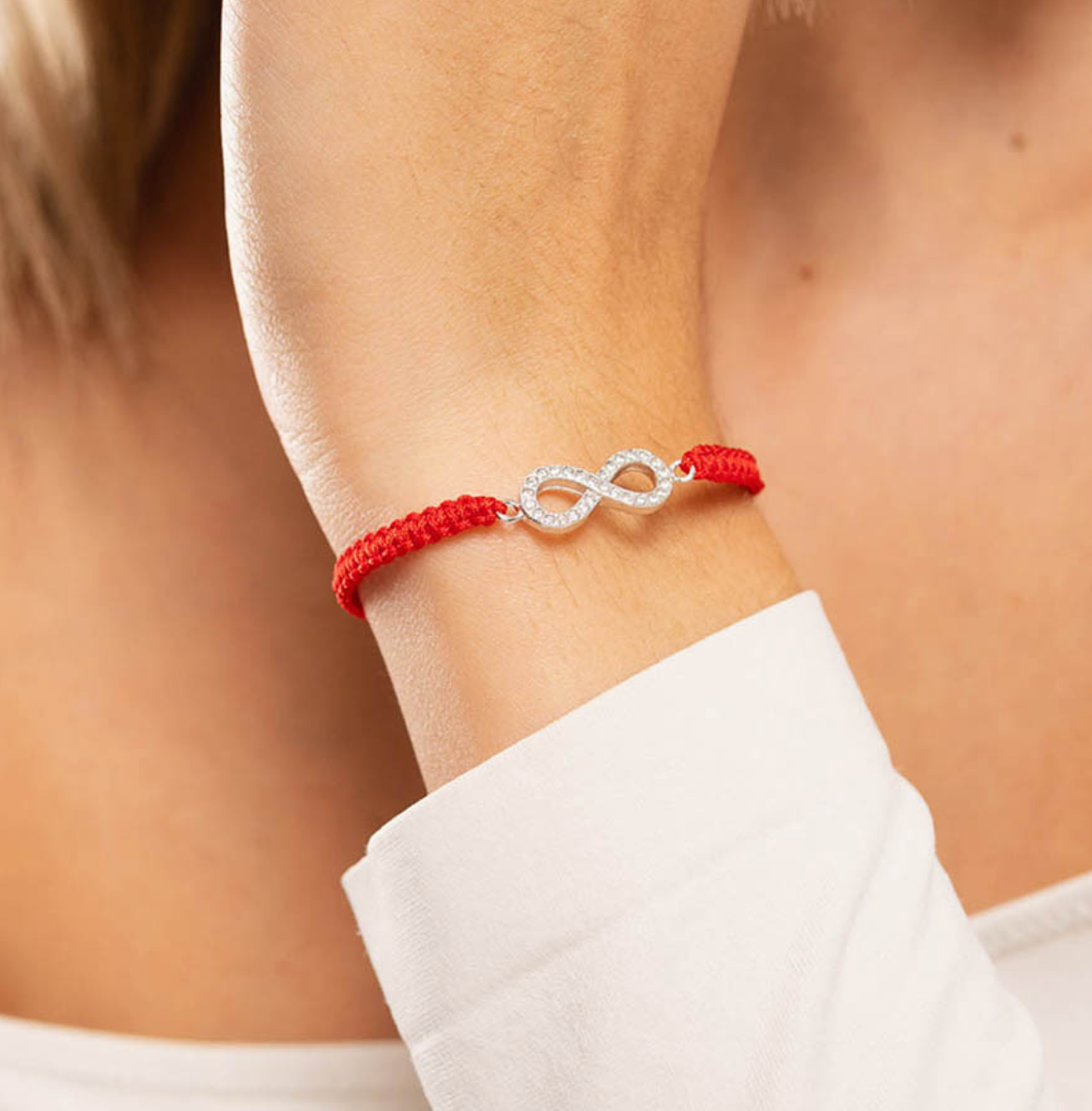 Pulsera macramé rojo infinito brillo de plata de ley 925 bañada en rodio