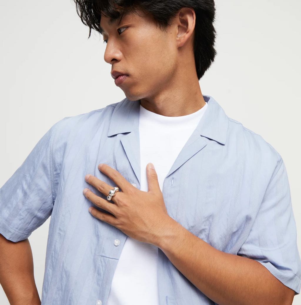 Anillo bañado en plata de ley y tres bolas centrales TALLA 15