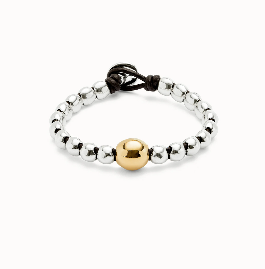 Pulsera de bolas bañadas en plata de ley y bola central bañada en oro 18k