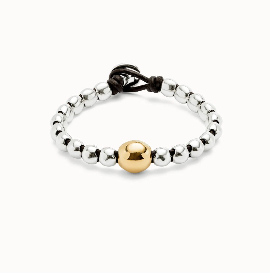 Pulsera de bolas bañadas en plata de ley y bola central bañada en oro 18k