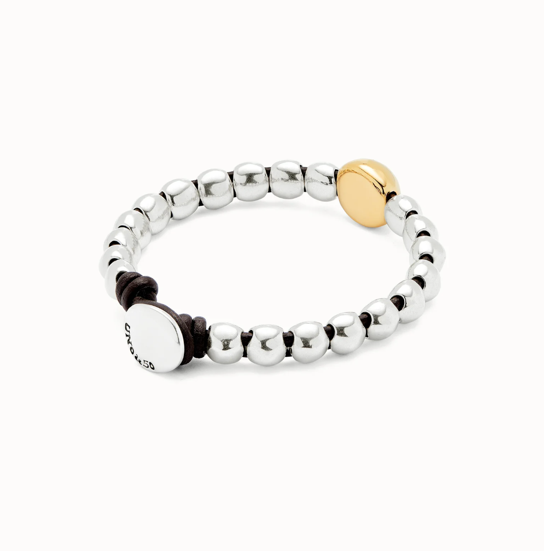 Pulsera de bolas bañadas en plata de ley y bola central bañada en oro 18k
