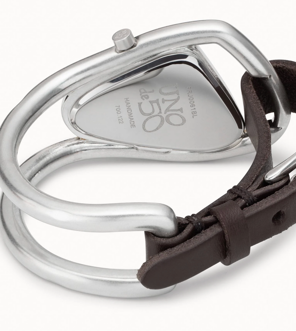 Reloj de mujer de piel y metal bañado en plata de ley