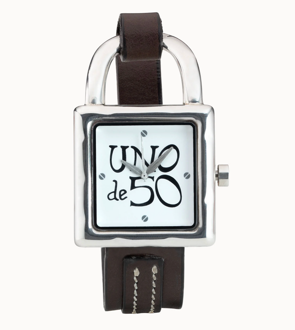 Reloj de mujer de piel y metal bañado en plata de ley