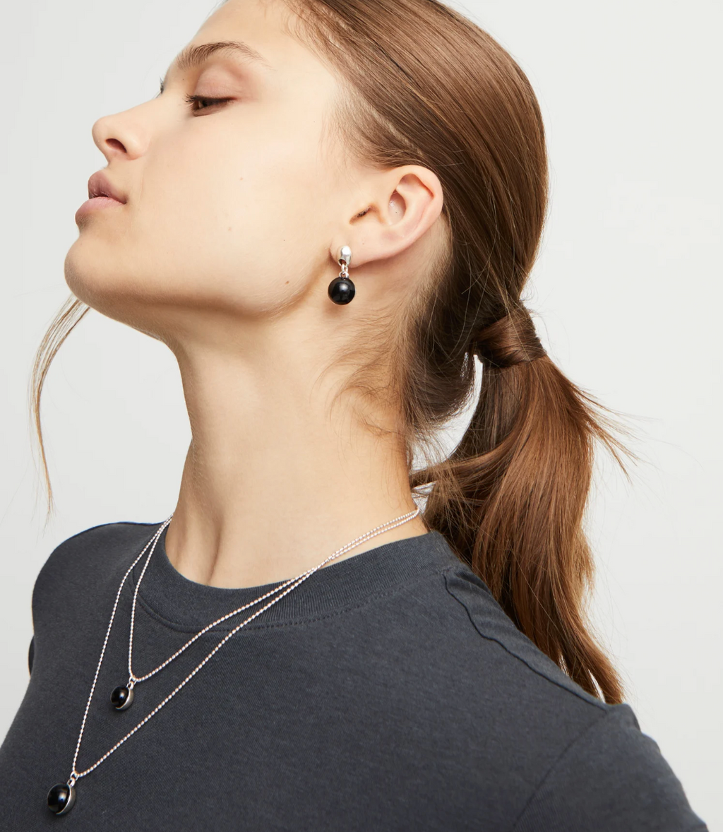 Pendientes bañados en plata de ley con dos bolas y cristal de murano