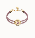 Pulsera doble de cuero lila con ojo bañado en oro 18k