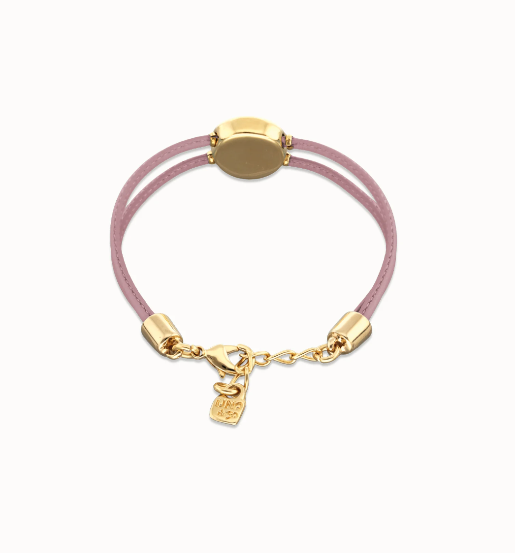 Pulsera doble de cuero lila con ojo bañado en oro 18k