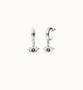 Pendientes de aro bañados en plata de ley con forma ojo y cristal facetado verde