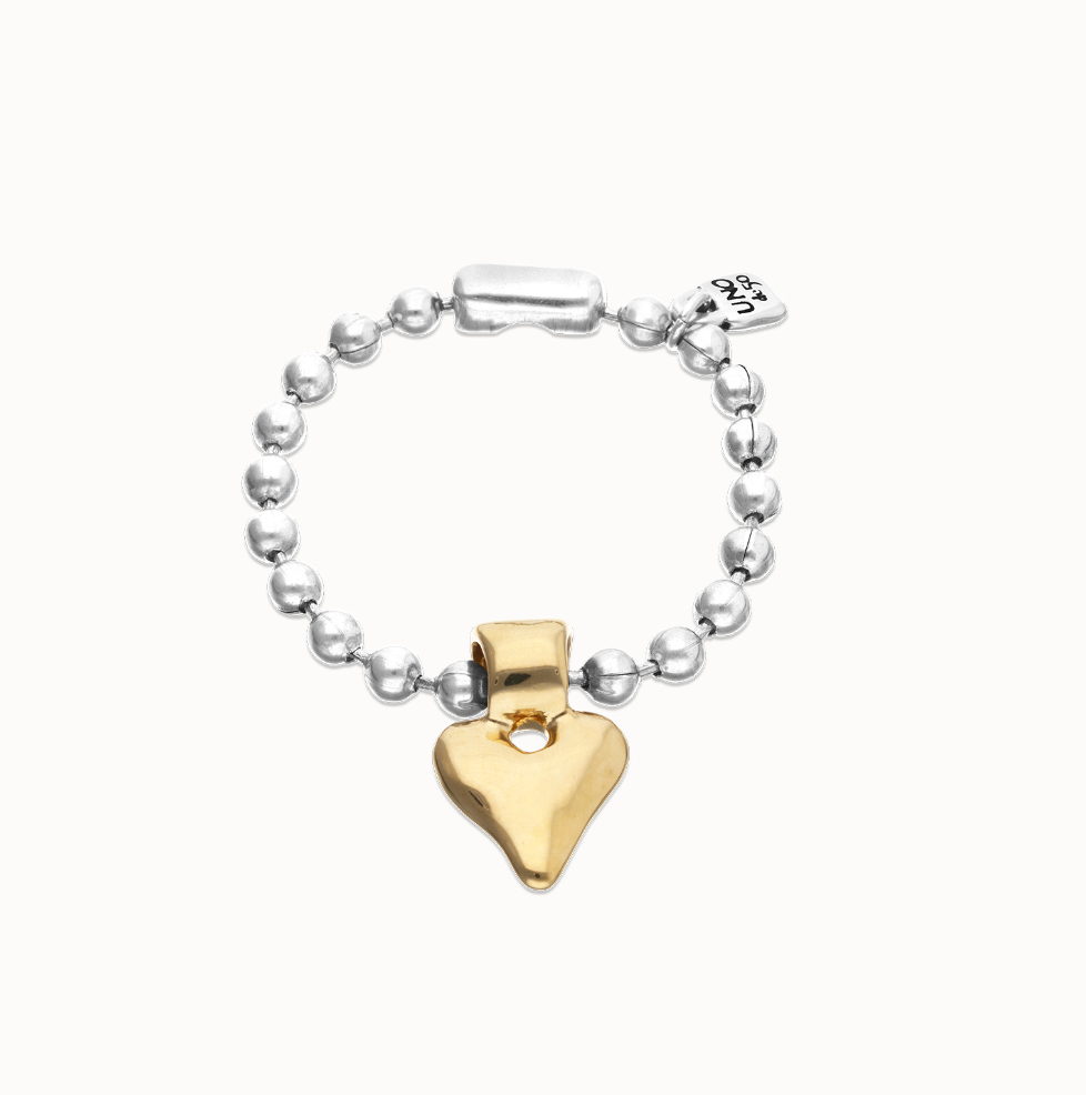 Pulsera de bolas bañada en oro 18k con detalle de corazón