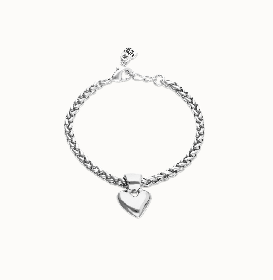Pulsera de cadena con detalle de corazón pequeño bañado en plata de ley