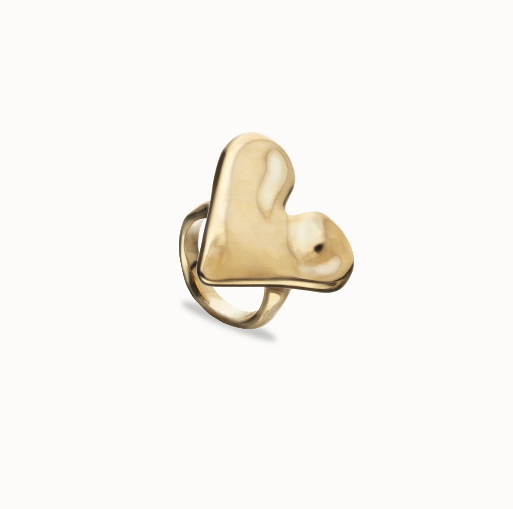 Anillo maxi bañado en oro 18k con forma de corazón ANI0865ORO00015