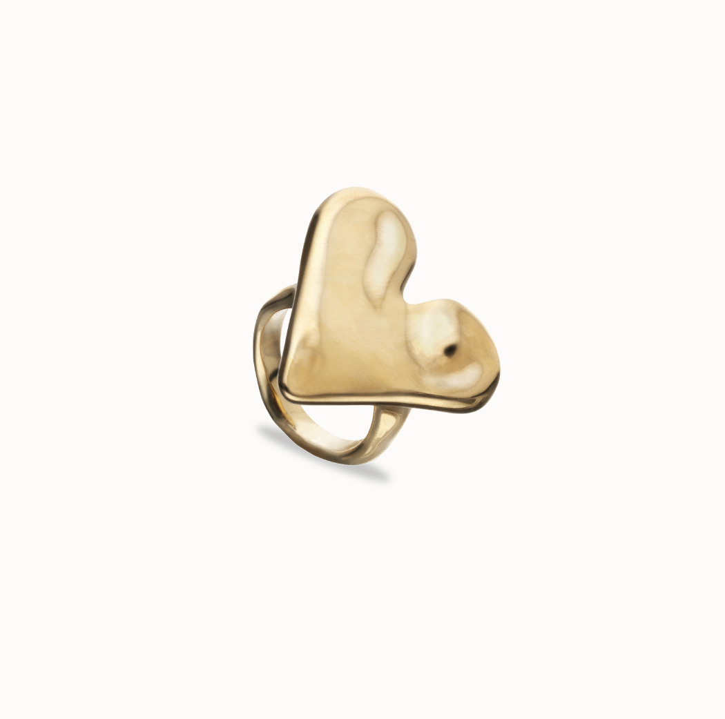 Anillo maxi bañado en oro 18k con forma de corazón ANI0865ORO00018