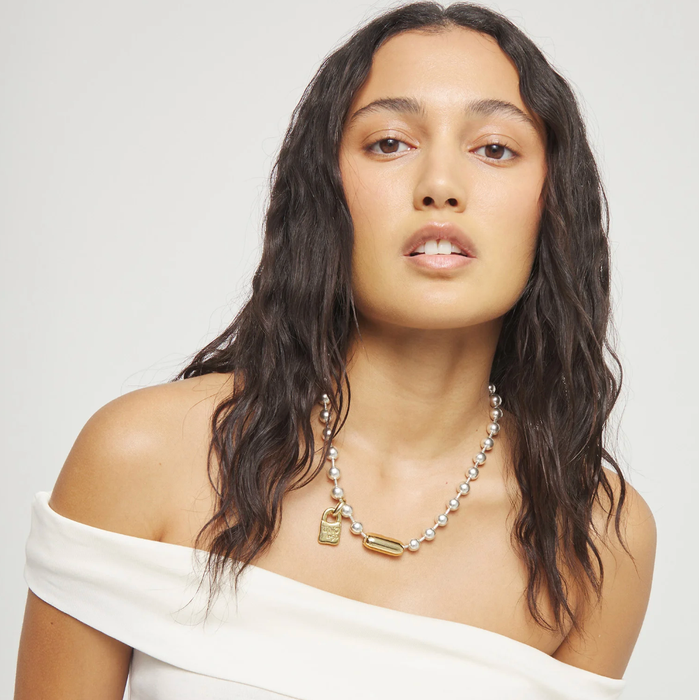 Collar de bolas bañado en plata con detalles bañados en oro 18k COL1390ORO