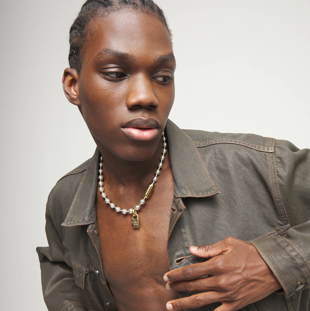 Collar de bolas bañado en plata con detalles bañados en oro 18k COL1390ORO