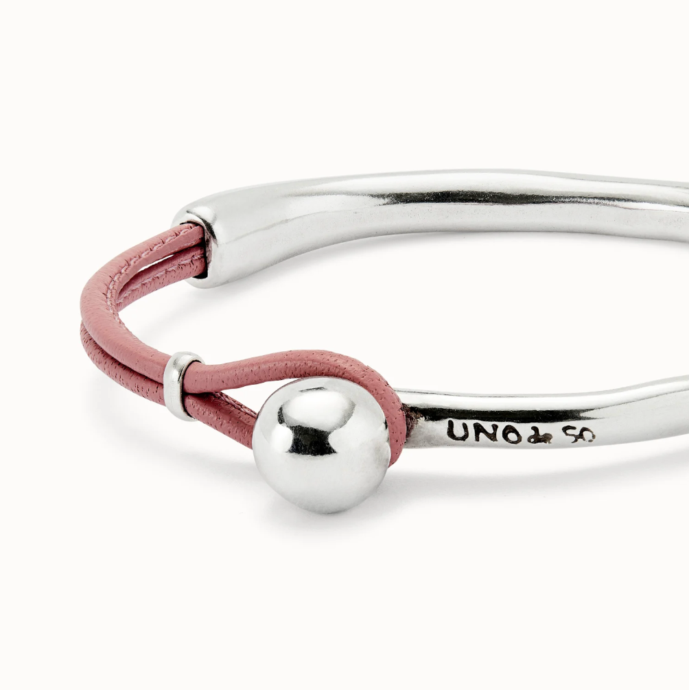 Pulsera semirígida bañada en plata de ley con cuero rosa PUL2551RSA