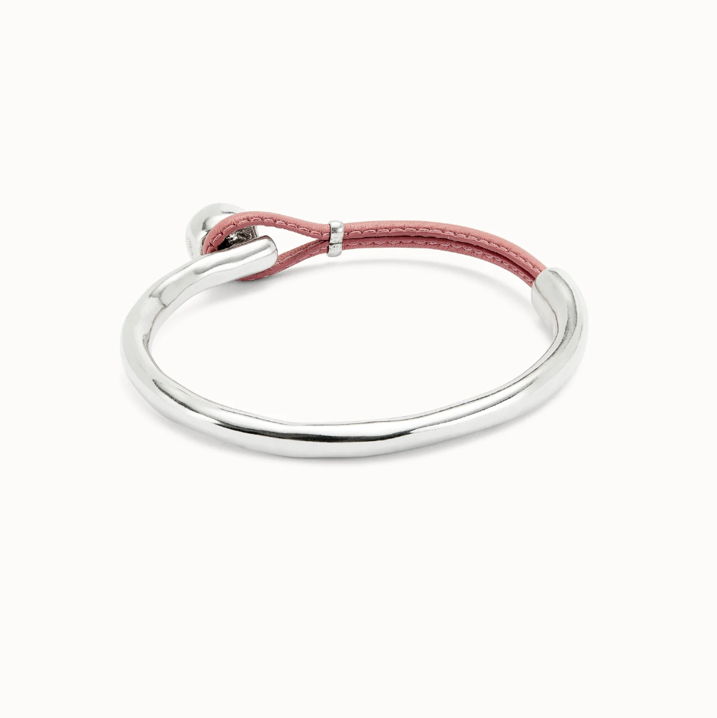 Pulsera semirígida bañada en plata de ley con cuero rosa PUL2551RSA