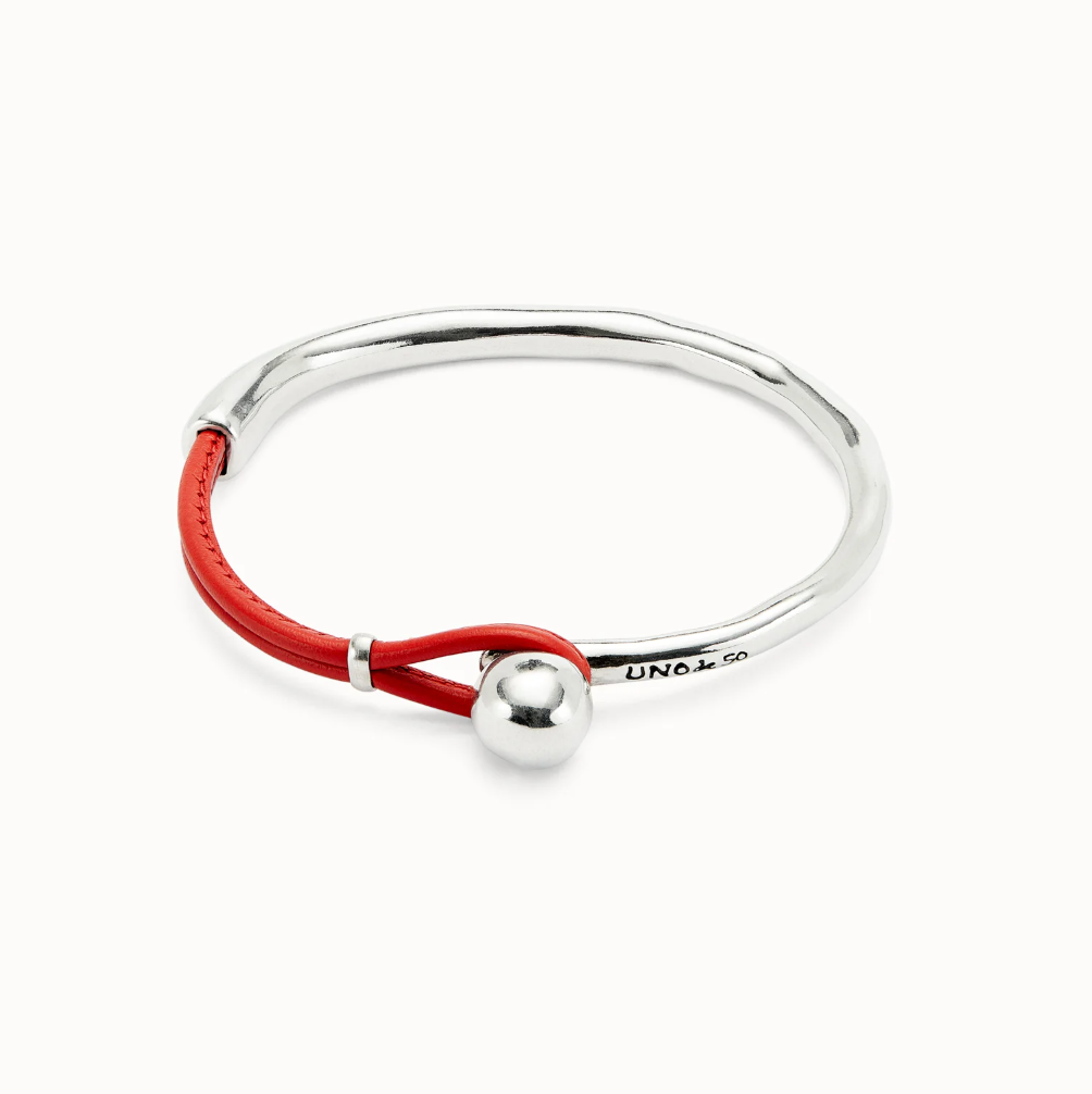 Pulsera semirígida bañada en plata de ley con cuero de color coral PUL2551CRL