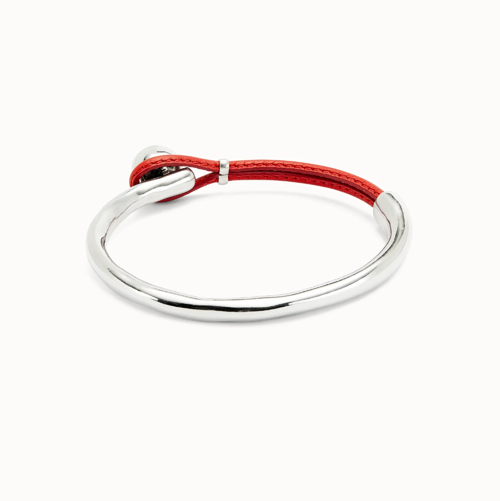 Pulsera semirígida bañada en plata de ley con cuero de color coral PUL2551CRL