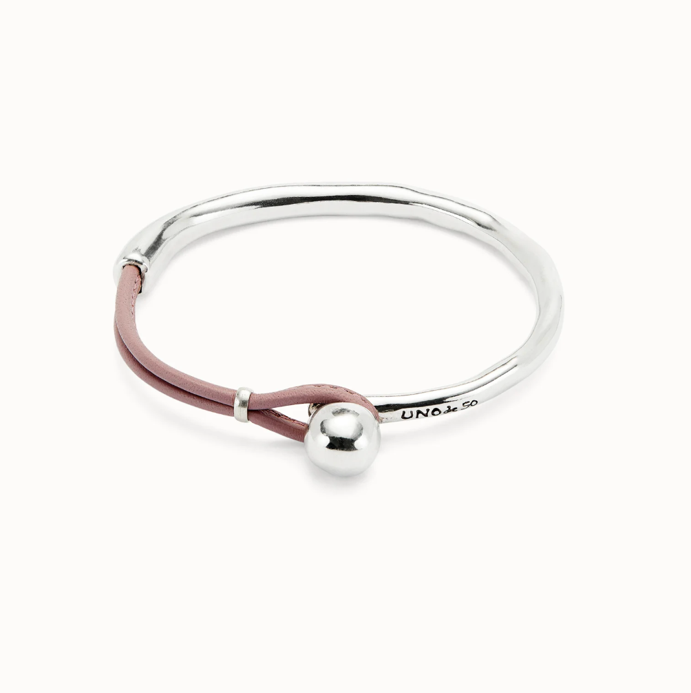 Pulsera semirígida bañada en plata de ley con cuero de color lila PUL2551LIL