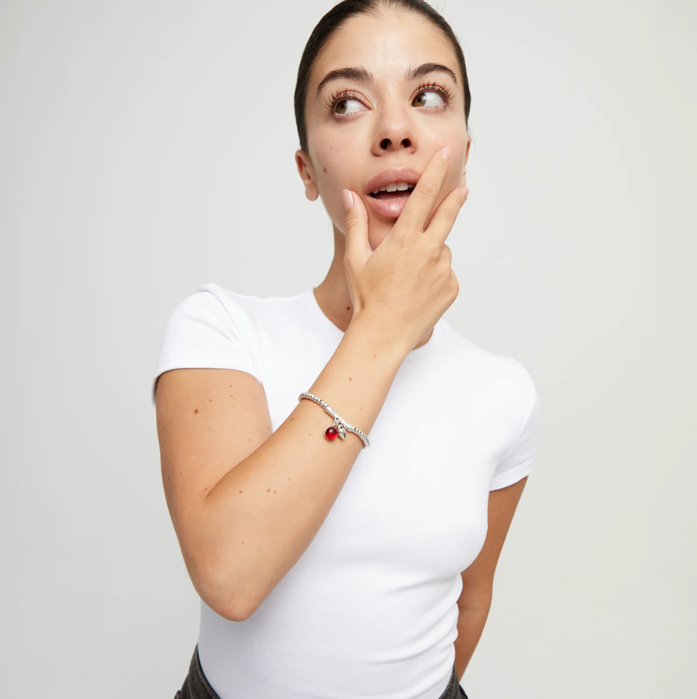 Pulsera de bolas bañadas en plata de ley y cristal de murano rojo PUL2533ROJ