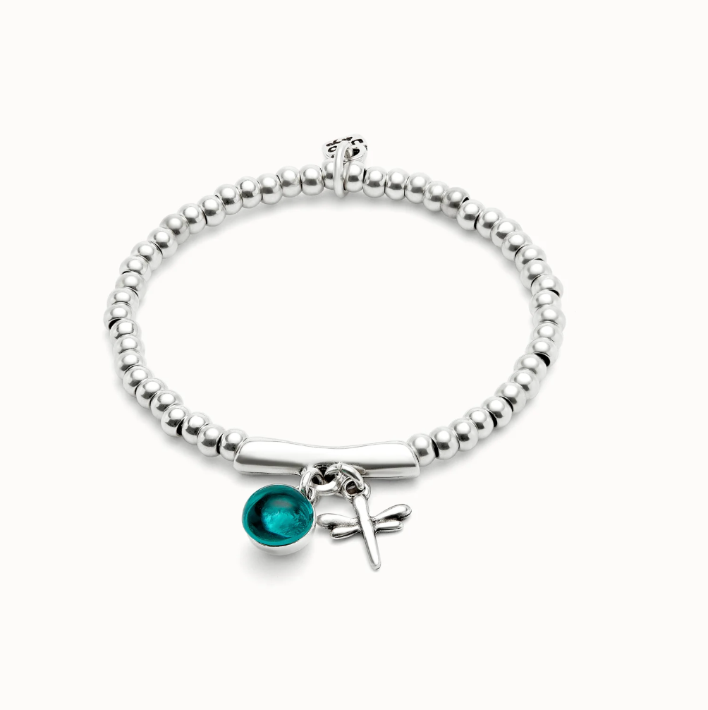 Pulsera bañada en plata de ley con cristal de murano y libélula PUL2535VRD