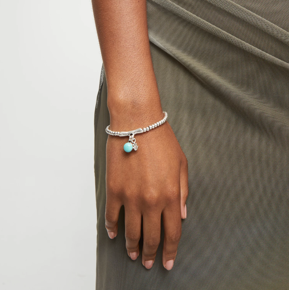 Pulsera de bolas bañadas en plata de ley con cristal de murano y mano de fátima PUL2534