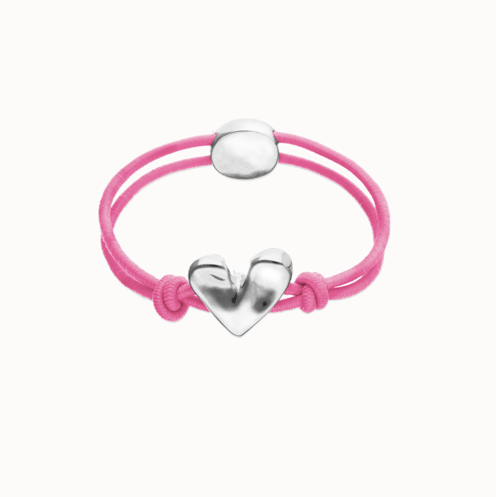 Pulsera de hilo elástico rosa con corazón bañado en plata de ley PUL2641RSA