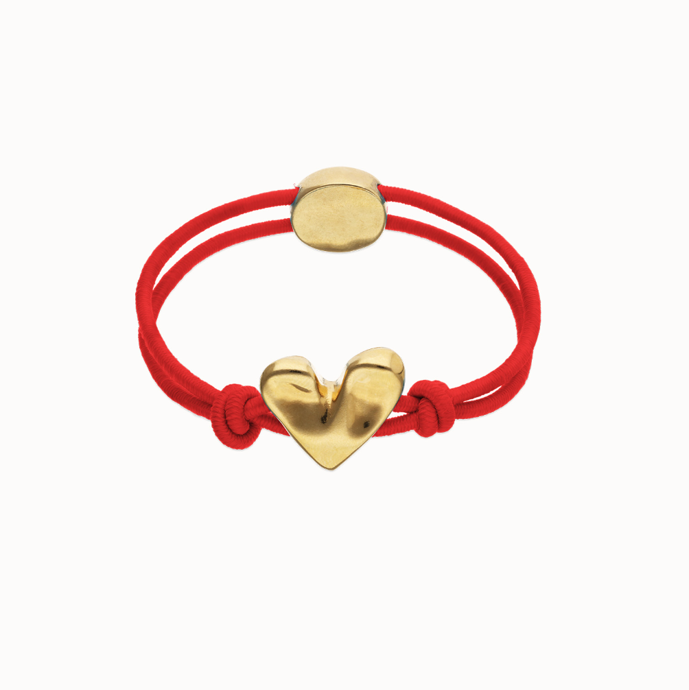 Pulsera de hilo elástico rojo con corazón bañado en oro 18k PUL2641ROJORO