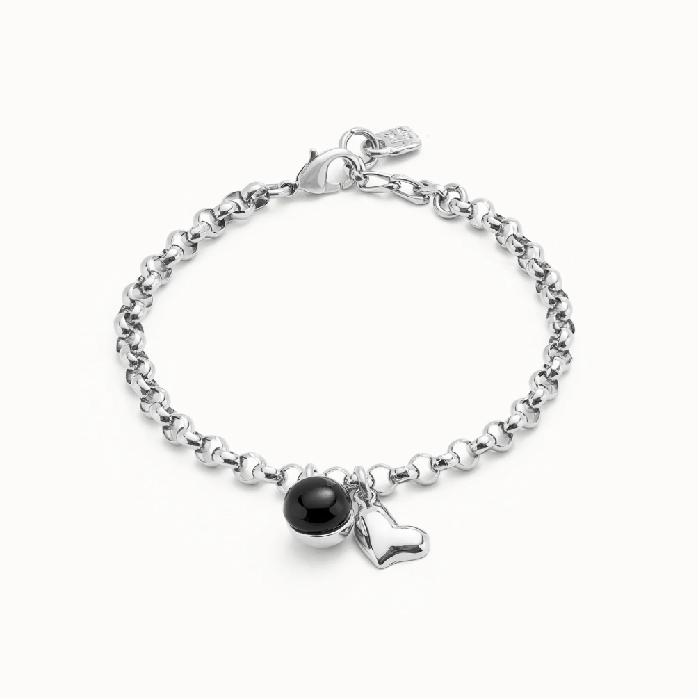 Pulsera cadena bañadas en plata de ley con charm corazón PUL2538NGR