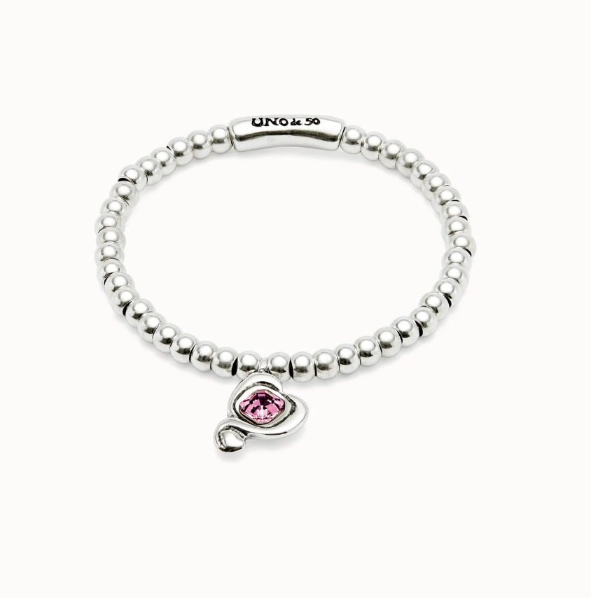 Pulsera de bolas bañadas en plata de ley con cristal rosa PUL2514RSA