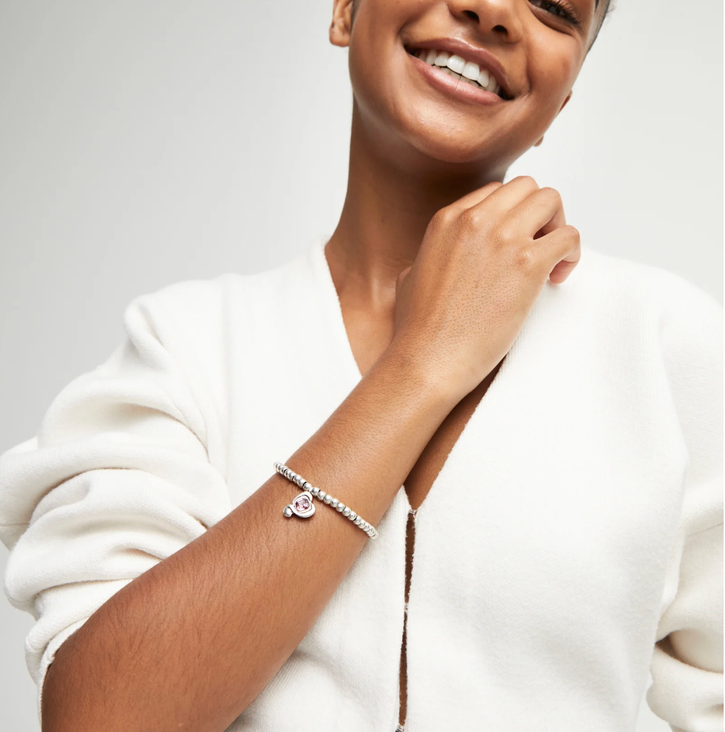 Pulsera de bolas bañadas en plata de ley con cristal rosa PUL2514RSA