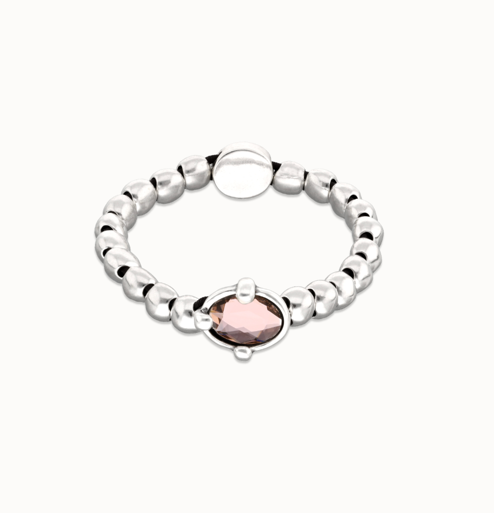 Pulsera de bolas bañada en plata con cristal facetado ovalado rosa PUL2595RSA