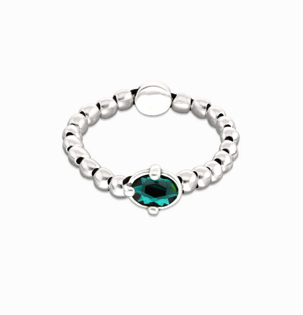 Pulsera de bolas bañada en plata con cristal facetado ovalado verde PUL2595VRD