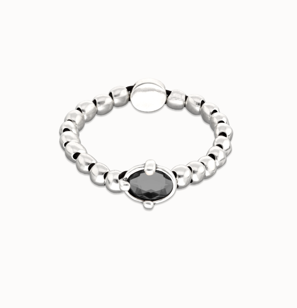 Pulsera de bolas bañada en plata con cristal facetado ovalado negro PUL2595NGR