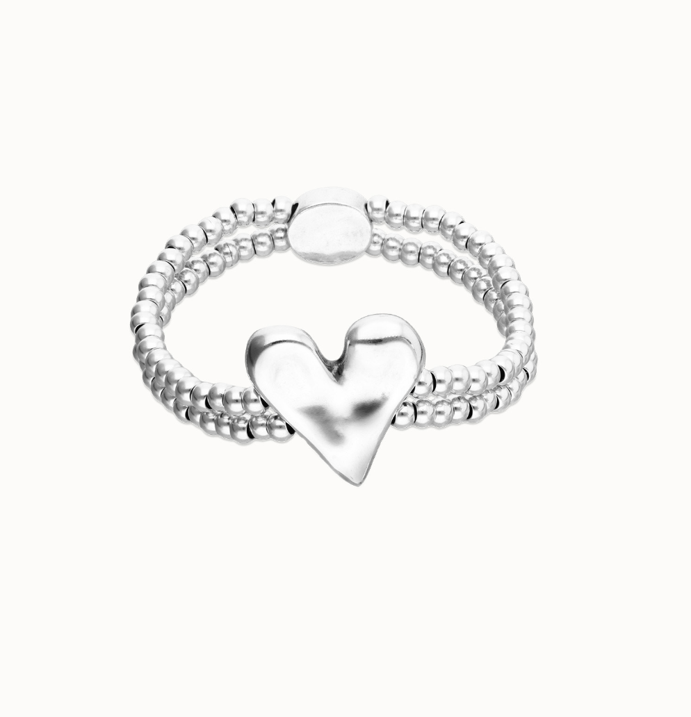 Pulsera elástica doble bañada en plata de ley con detalle de corazón PUL2637
