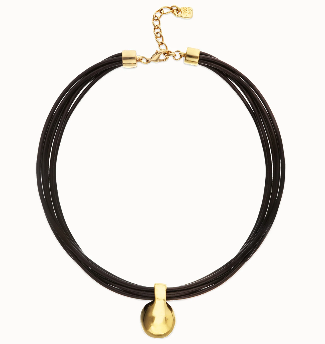 Collar de cuero con esfera grande bañada en oro 18k  COL2046MARORO